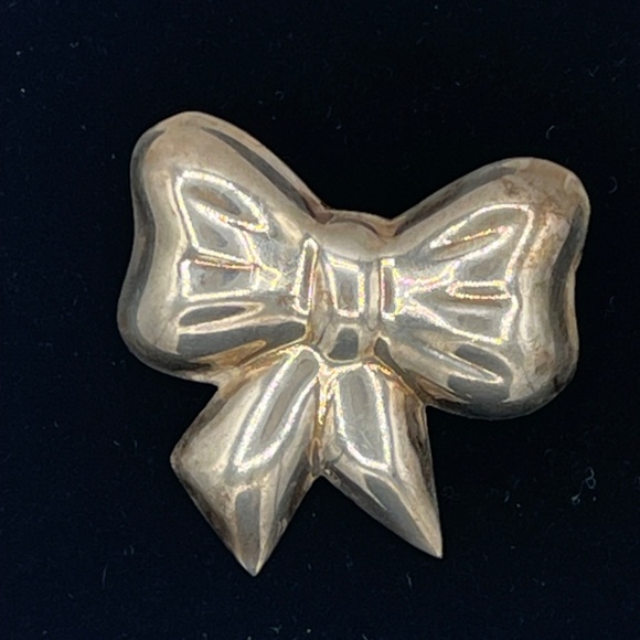 Vintage  Sterling  Silver  925 Ribbon Bow Puffy Brooch Pin 14g Mexico - Picture 4 of 10